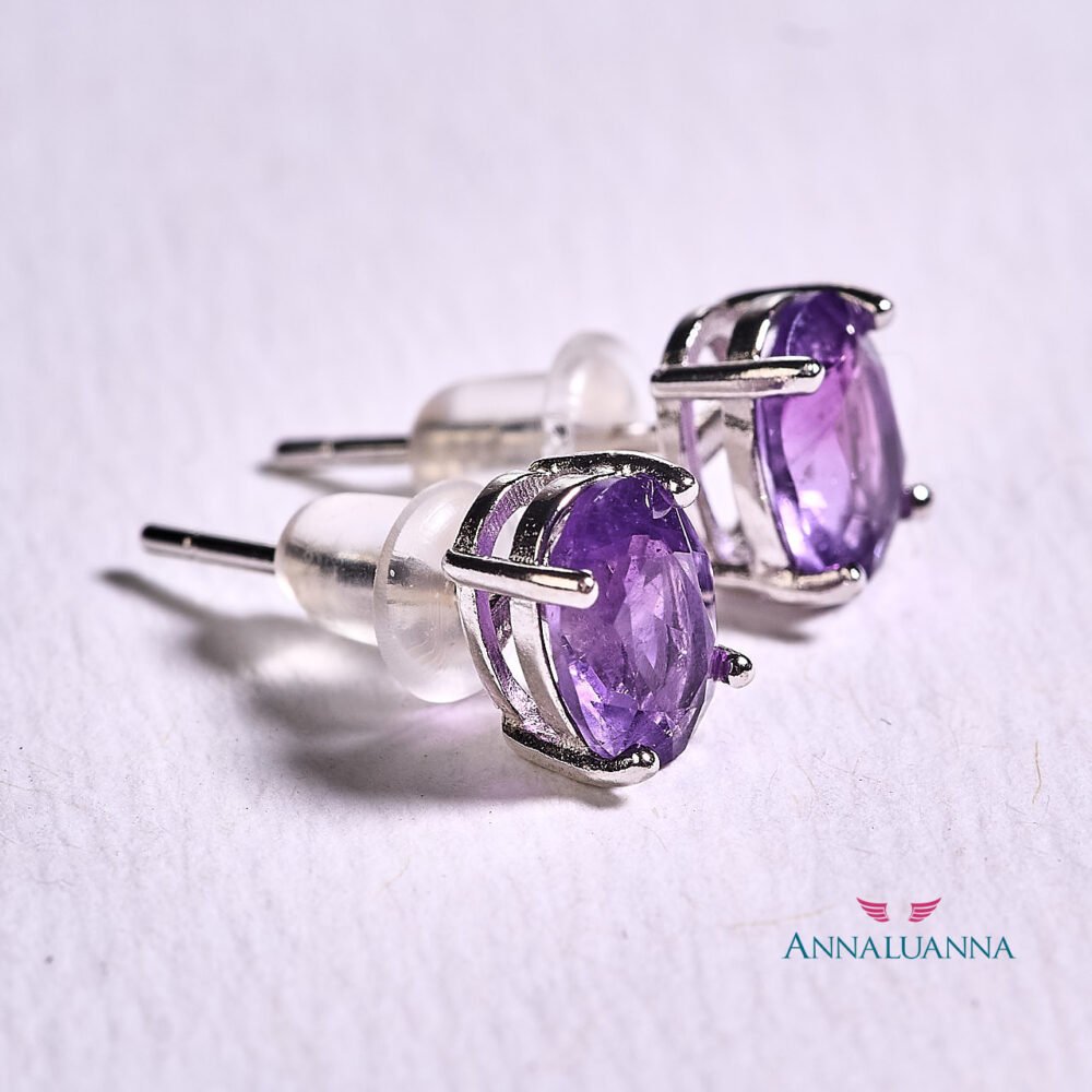 aretes amatista natural y plata 925