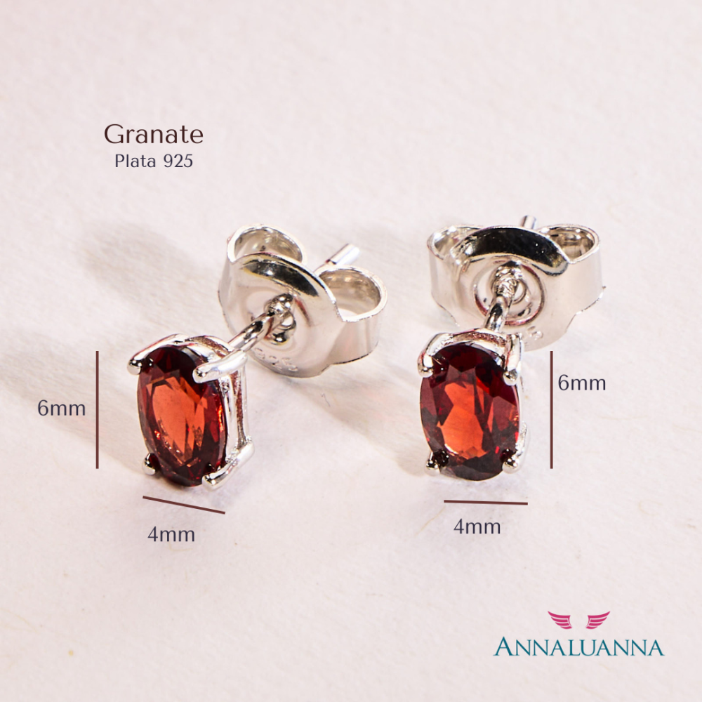 aretes con granate natural y plata 925