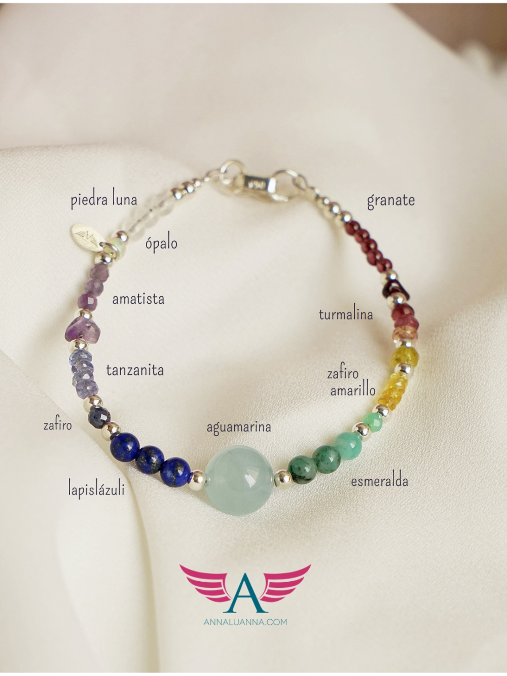 pulsera multi piedras naturales con plata 925 pulsera chakras