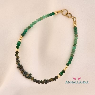 pulsera con esmeralda y opalo etiope con gold filled de 14 kilates