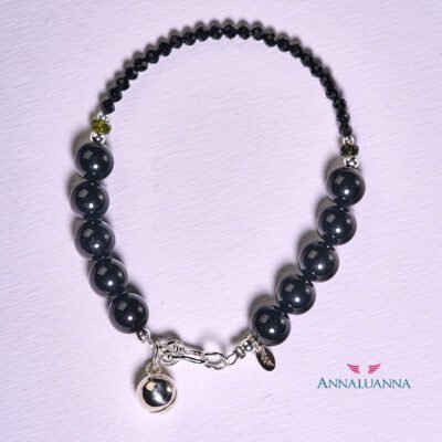 pulsera con turmalina negra y llamador de ángeles con plata 925