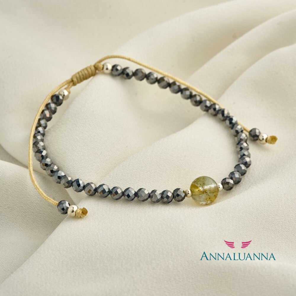 pulsera terahertz con topacio amarillo, hecha a mano con hilo