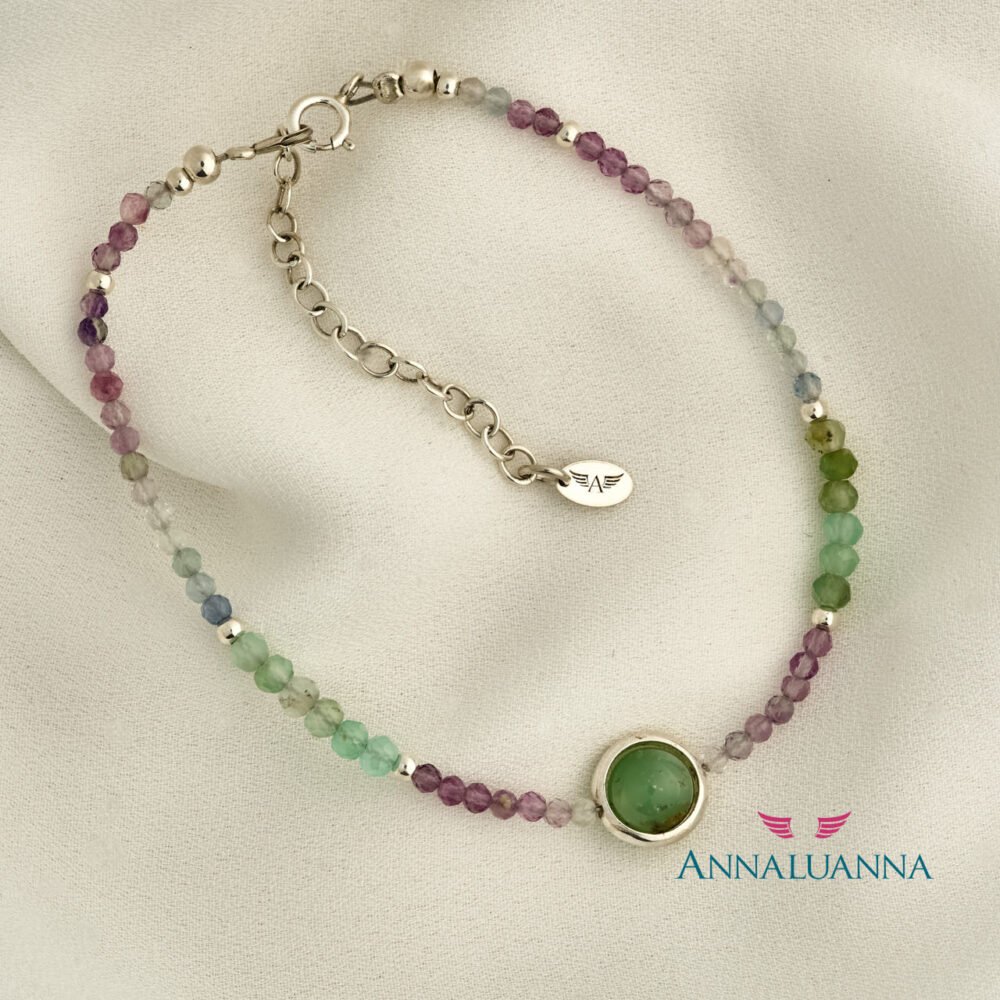pulsera fluorita, crisopasa y plata 925