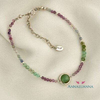 pulsera fluorita, crisopasa y plata 925