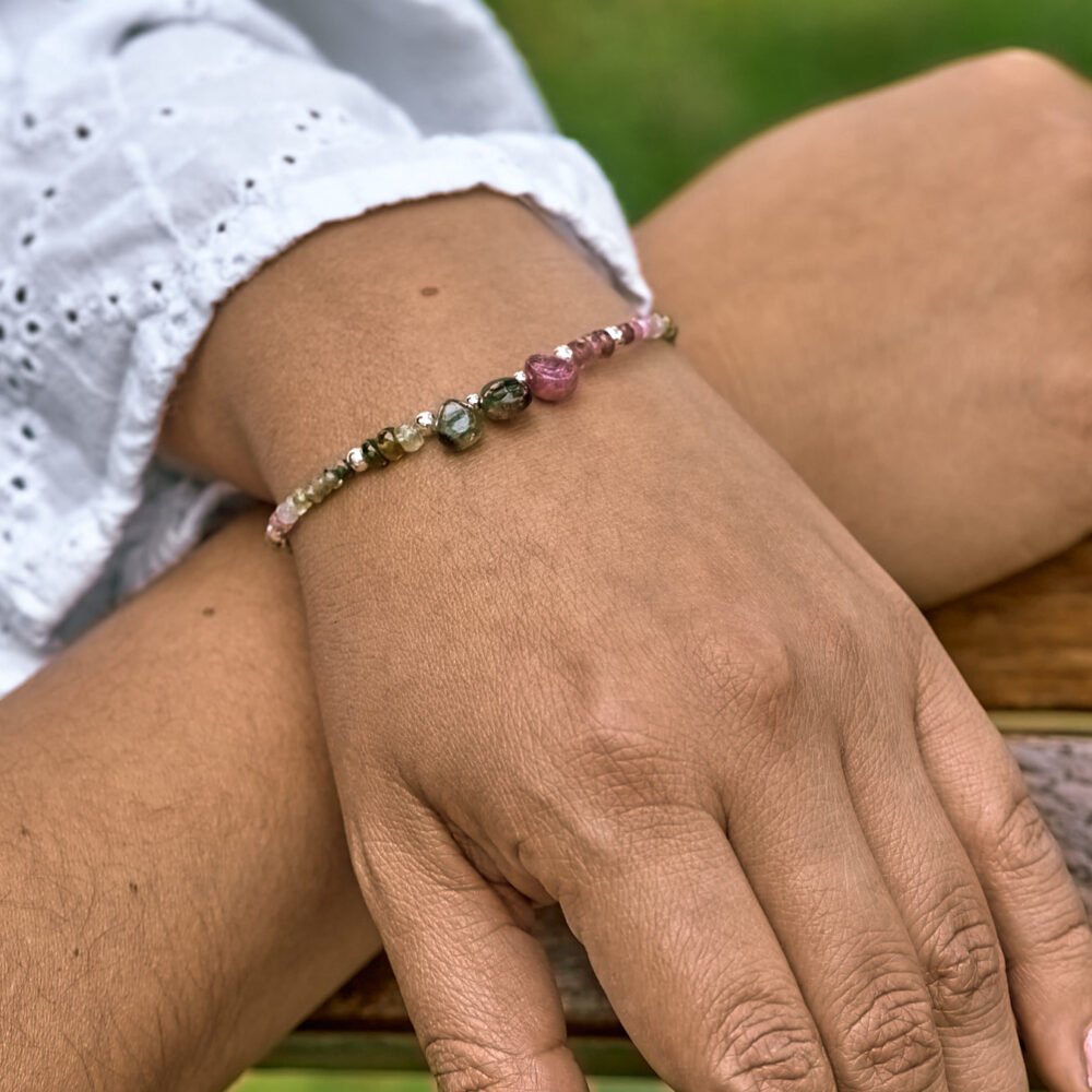 pulsera turmalina multicolor en plata 925