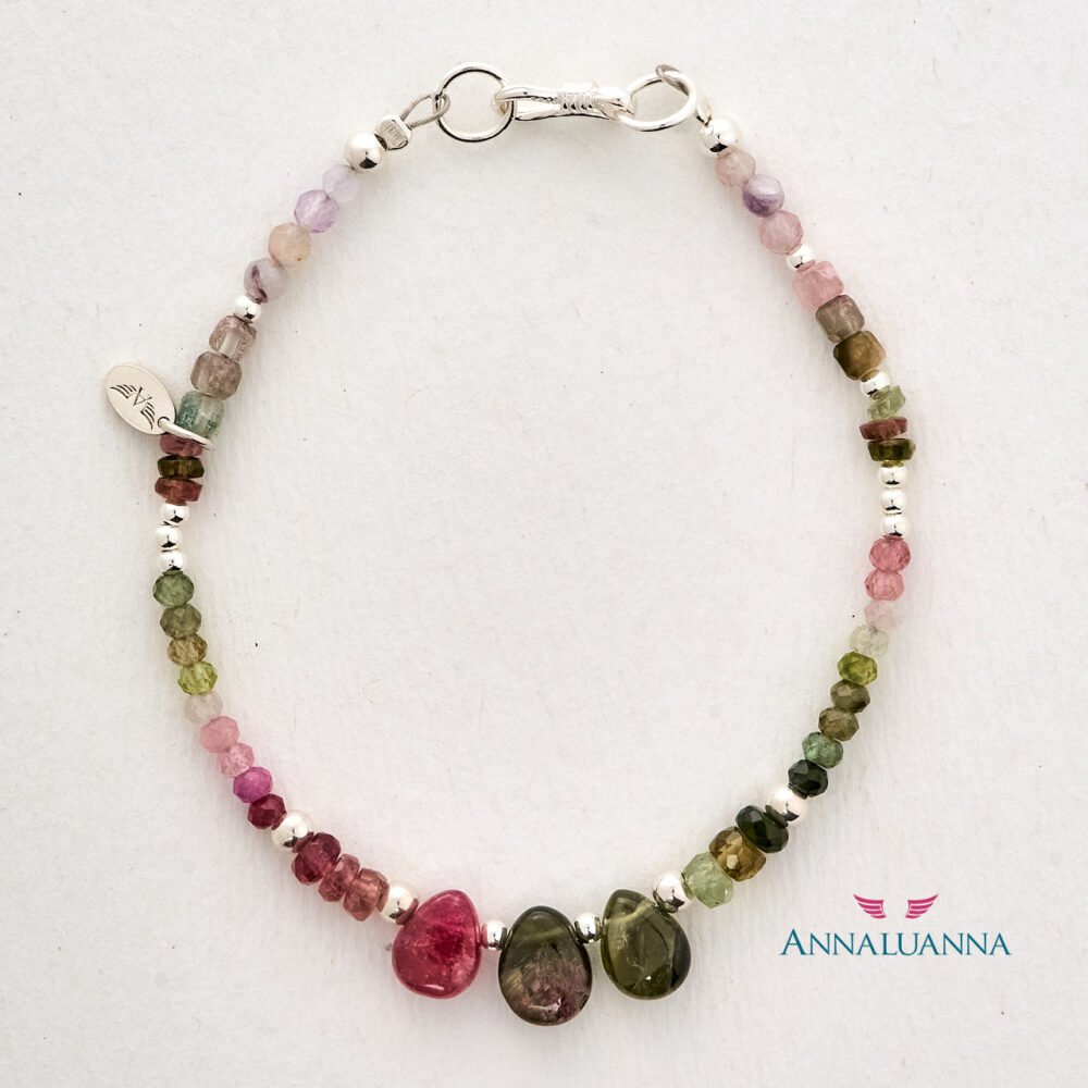 pulsera turmalina sandía multicolor gotas y plata 925