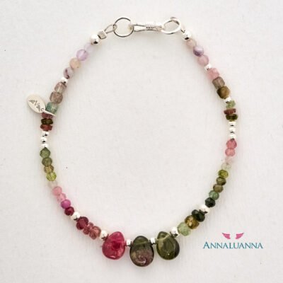 pulsera turmalina sandía multicolor gotas y plata 925