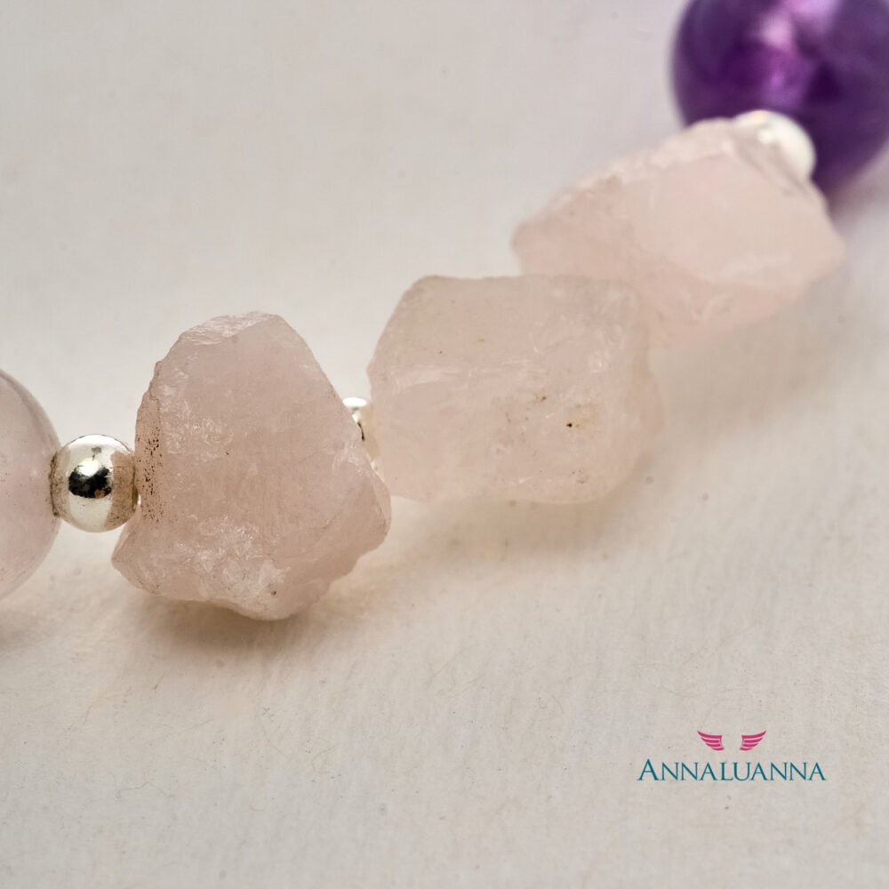 pulsera elástica con amatista y cuarzo rosado