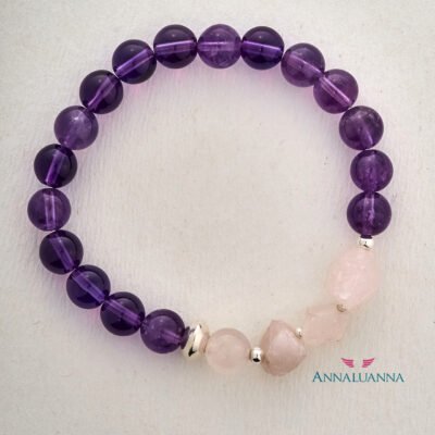 pulsera elástica con amatista y cuarzo rosado