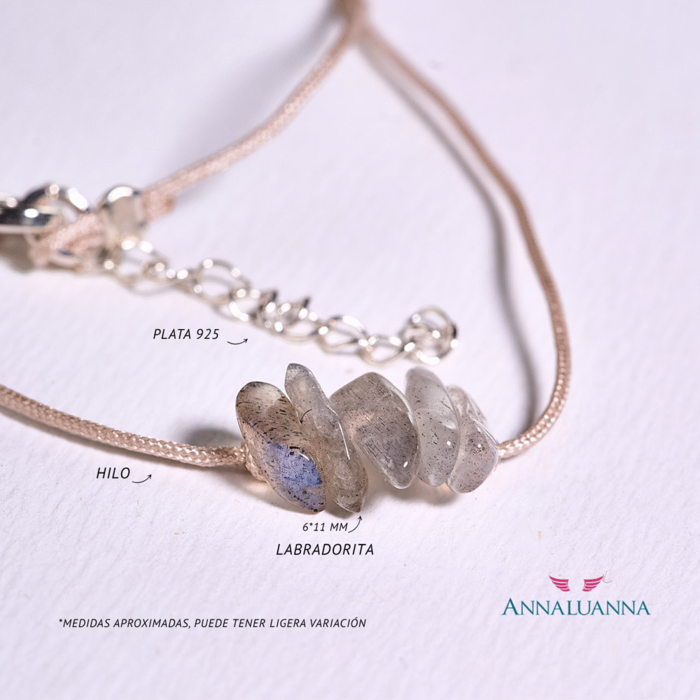 choker con labradorita, hilo y plata 925 hecho a mano con cadena autorregulable