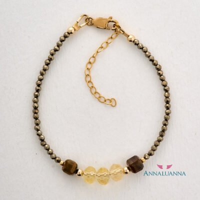 pulsera abundancia con citrino, pirita y gold filled 14K