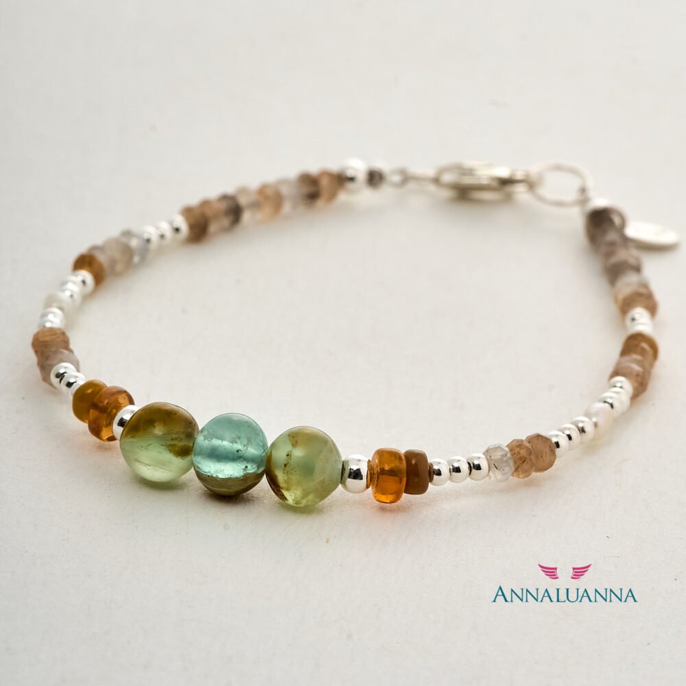 Pulsera con ópalo andino, ópalo de fuego y cuarzo piedra del sol y plata 925