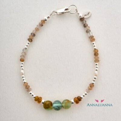 Pulsera con ópalo andino, ópalo de fuego y cuarzo piedra del sol y plata 925
