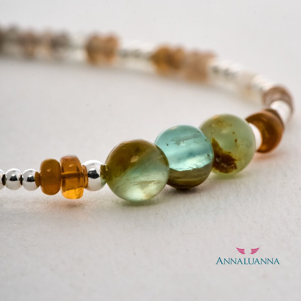 Pulsera con ópalo andino, ópalo de fuego y cuarzo piedra del sol y plata 925