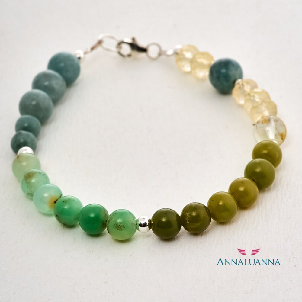 pulsera con citrino, jade, crisocola, crisopasa y crisocola con plata 925