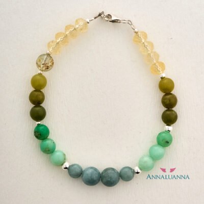 pulsera con citrino, topacio amarillo, jade y crisopasa hecho a mano en plata 925