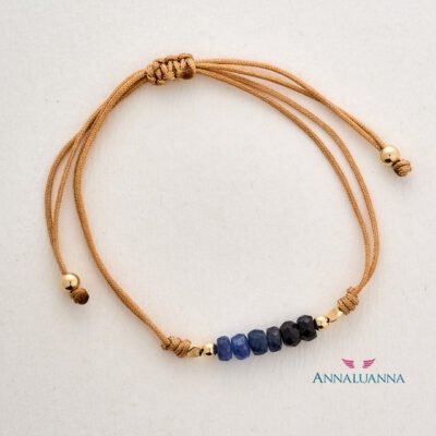 pulsera hilo de la lealtad con zafiros azules y gold filled de 14 kilates