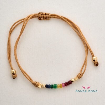 pulsera hilo arcoiris con zafiro multicolor y gold filled 14K