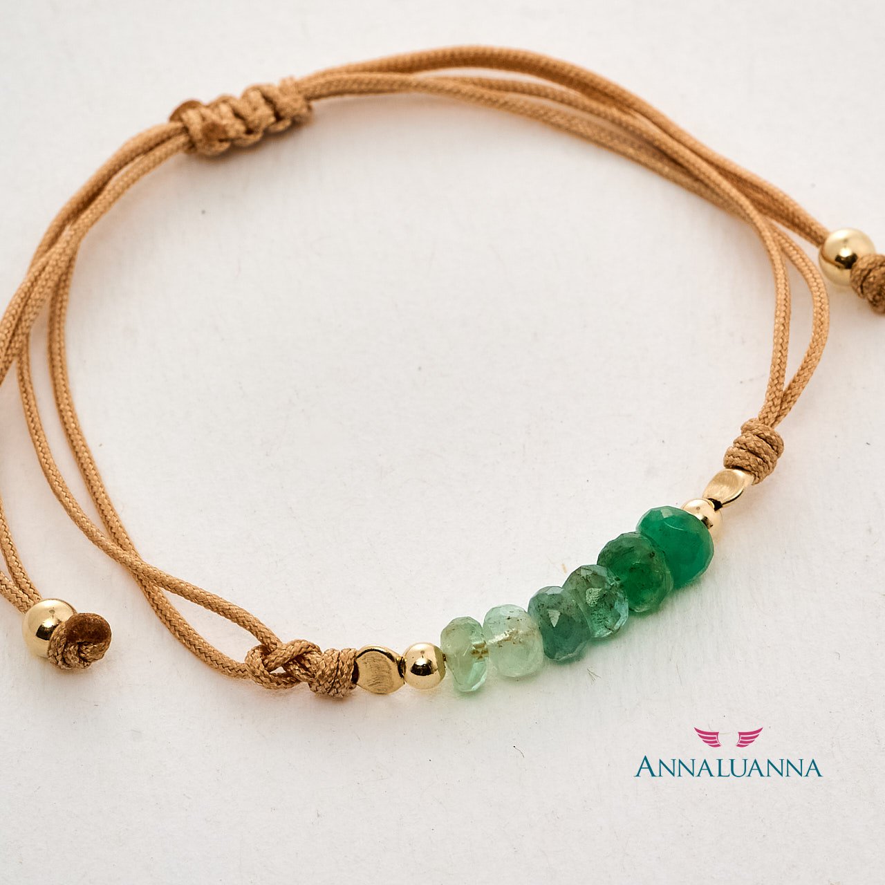 Pulsera hilo de la esperanza y fortuna con GF 14K 3 pulsera hilo con esmeralda y gold filled 14k