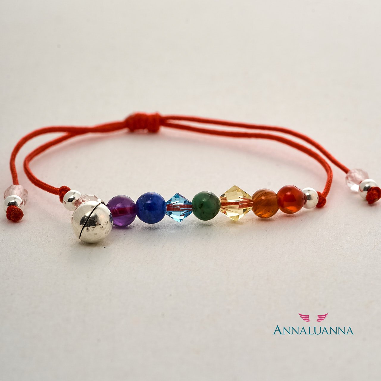 Pulsera hilo mini llamador de ángeles Chakras 3 pulsera hilo mini llamador chakras con piedras naturales y plata 925