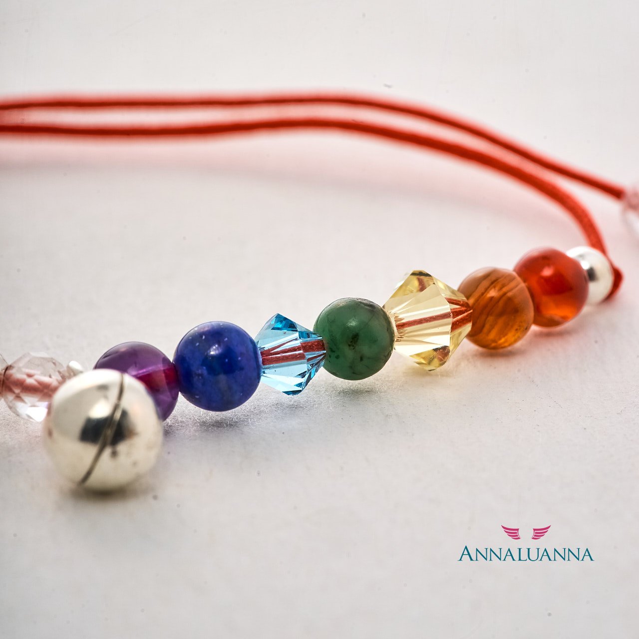 Pulsera hilo mini llamador de ángeles Chakras 2 pulsera hilo mini llamador chakras con piedras naturales y plata 925