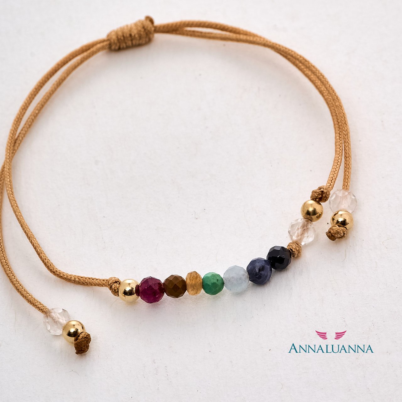 Pulsera hilo Chakras Luz dorada 1 pulsera hilo chakras con piedras naturales plata 925 y gold filled 14 kilates