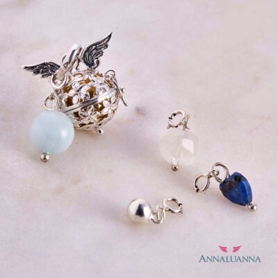 llamador de ángeles en plata 925 con dije de aguamarina natural en plata 925