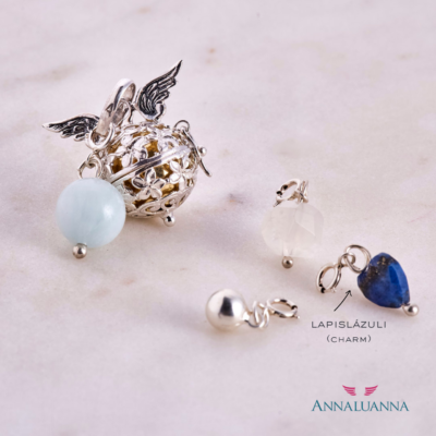 llamador de ángeles de plata 925 con charm corazón de lapislázuli